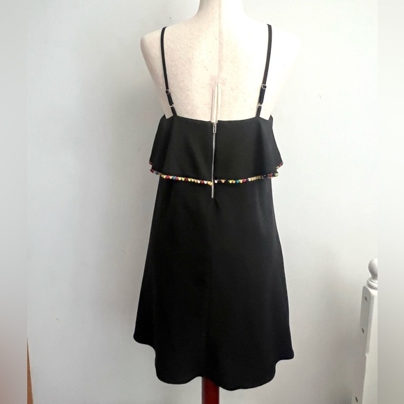 Loveriche Pompom Trim Ruffled Top Dress Swimsuit Coverup Women Sz S Black Short - Picture 4 of 9